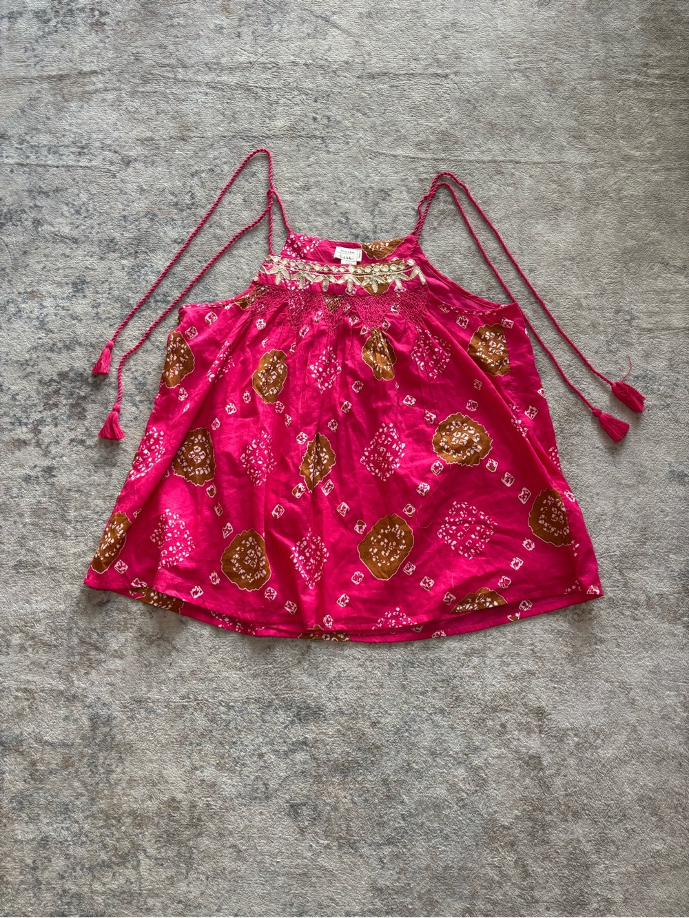 Artelier Nicole Miller M Pink and Gold Embroidered Tassel Boho Tank NWT